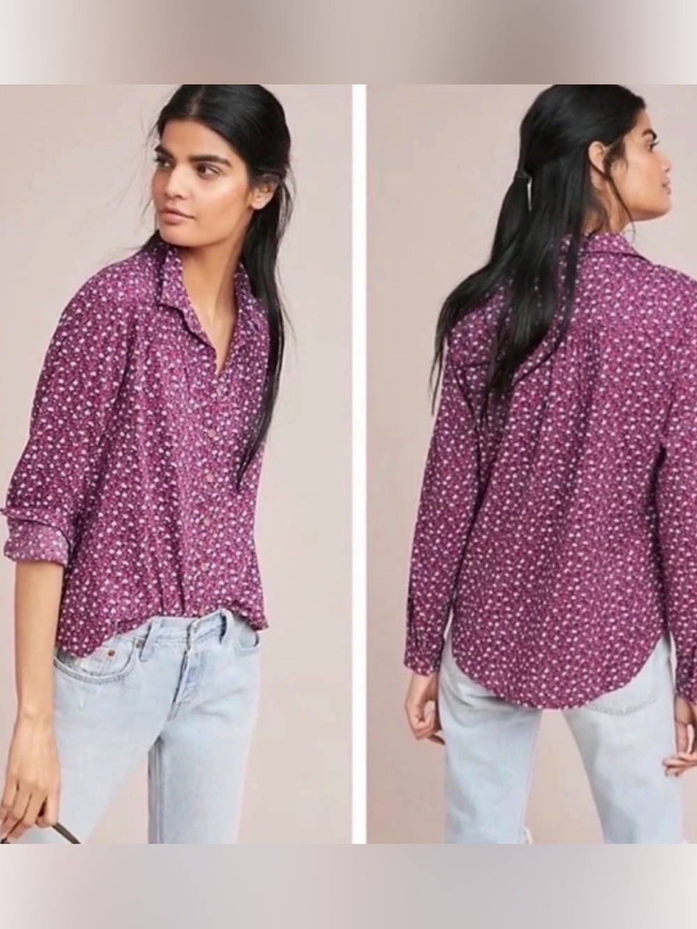Maeve by Anthropologie Purple floral print Button Down Shirt